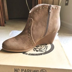 Wedge Suede Booties in Taupe